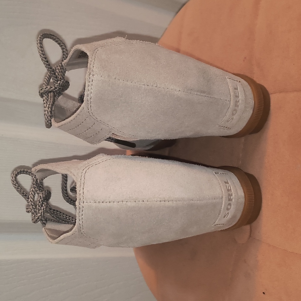 Sorel Joanie II Lace-up Wedge Sandal Soft Taupe Size 8.5 - Picture 6 of 9